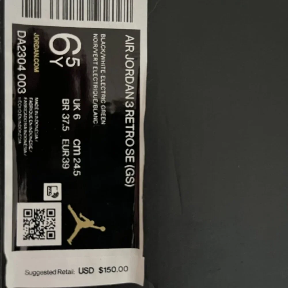 Michael Jordan Air Jordan 3 SE (GS) Big Kids' Shoes Black-White-Electric Green - Picture 7 of 7